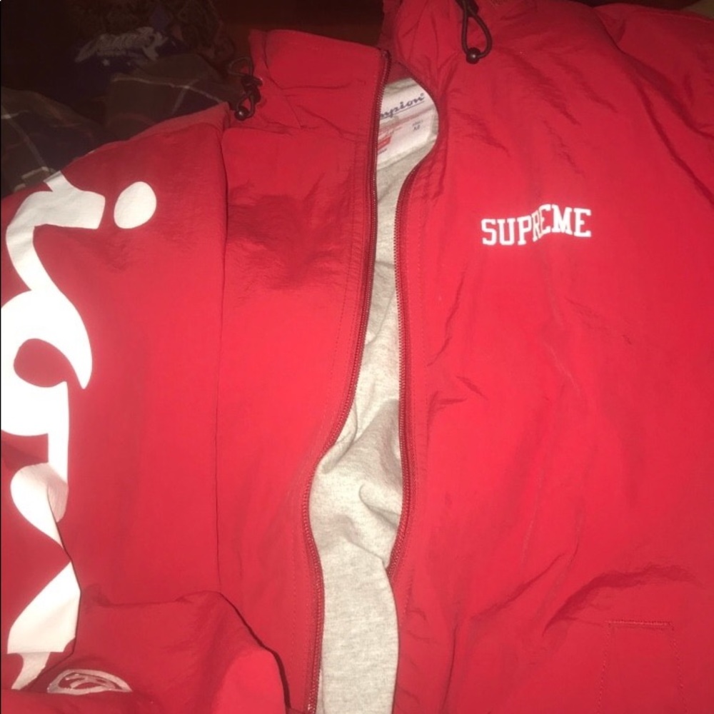 Champion x supreme jacket red